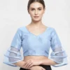 Designer V-Neck Saree Blouse for Women | Ready-Made Party Wear Blouse with Layered Sheer Ruffle Sleeves - Image 6