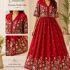 Designer Vichitra Silk Long Gown with Embroidered Short Shrug Jacket – Collar Neck 2-Piece Ethnic Frock