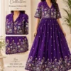 Designer Vichitra Silk Long Gown with Embroidered Short Shrug Jacket – Collar Neck 2-Piece Ethnic Frock - Image 2
