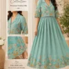 Designer Vichitra Silk Long Gown with Embroidered Short Shrug Jacket – Collar Neck 2-Piece Ethnic Frock - Image 3