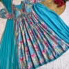 Digital Floral Muslin Alia Cut Kurta Set with Chiffon Dupatta & Pant – 3-Piece Festive Party Wear - Image 10