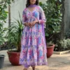 Digital Floral Muslin Alia Cut Kurta Set with Chiffon Dupatta & Pant – 3-Piece Festive Party Wear - Image 12