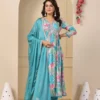 Digital Floral Muslin Alia Cut Kurta Set with Chiffon Dupatta & Pant – 3-Piece Festive Party Wear - Image 3