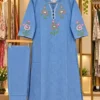 Embroidered Denim Kurti with Semi Palazzo Pant Set with Pocket | Women's Soft Denim Co-ord Set (Sizes 40–46) - Image 2