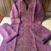 Embroidered Roman Silk Short Kurti Palazzo Set with Dupatta - Image 3