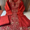 Embroidered Roman Silk Short Kurti Palazzo Set with Dupatta - Image 7