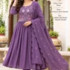 Embroidered Yoke Mul Chanderi Anarkali Suit Set with Cutwork Dupatta & Trousers | Festive Ethnic Wear