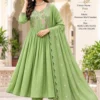 Embroidered Yoke Mul Chanderi Anarkali Suit Set with Cutwork Dupatta & Trousers | Festive Ethnic Wear - Image 3