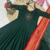 Ethnic Cotton Anarkali Kurti Pant Set with Jacquard Zari Dupatta - Image 6