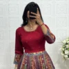 Ethnic Patchwork Print Anarkali Gown with Dupatta – Flared Festive Long Kurti Dress for Women