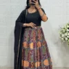 Ethnic Patchwork Print Anarkali Gown with Dupatta – Flared Festive Long Kurti Dress for Women - Image 10