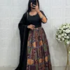 Ethnic Patchwork Print Anarkali Gown with Dupatta – Flared Festive Long Kurti Dress for Women - Image 11