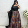 Ethnic Patchwork Print Anarkali Gown with Dupatta – Flared Festive Long Kurti Dress for Women - Image 12