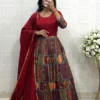 Ethnic Patchwork Print Anarkali Gown with Dupatta – Flared Festive Long Kurti Dress for Women - Image 2