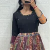 Ethnic Patchwork Print Anarkali Gown with Dupatta – Flared Festive Long Kurti Dress for Women - Image 3