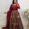 Ethnic Patchwork Print Anarkali Gown with Dupatta – Flared Festive Long Kurti Dress for Women - Image 6