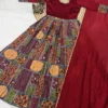 Ethnic Patchwork Print Anarkali Gown with Dupatta – Flared Festive Long Kurti Dress for Women - Image 7