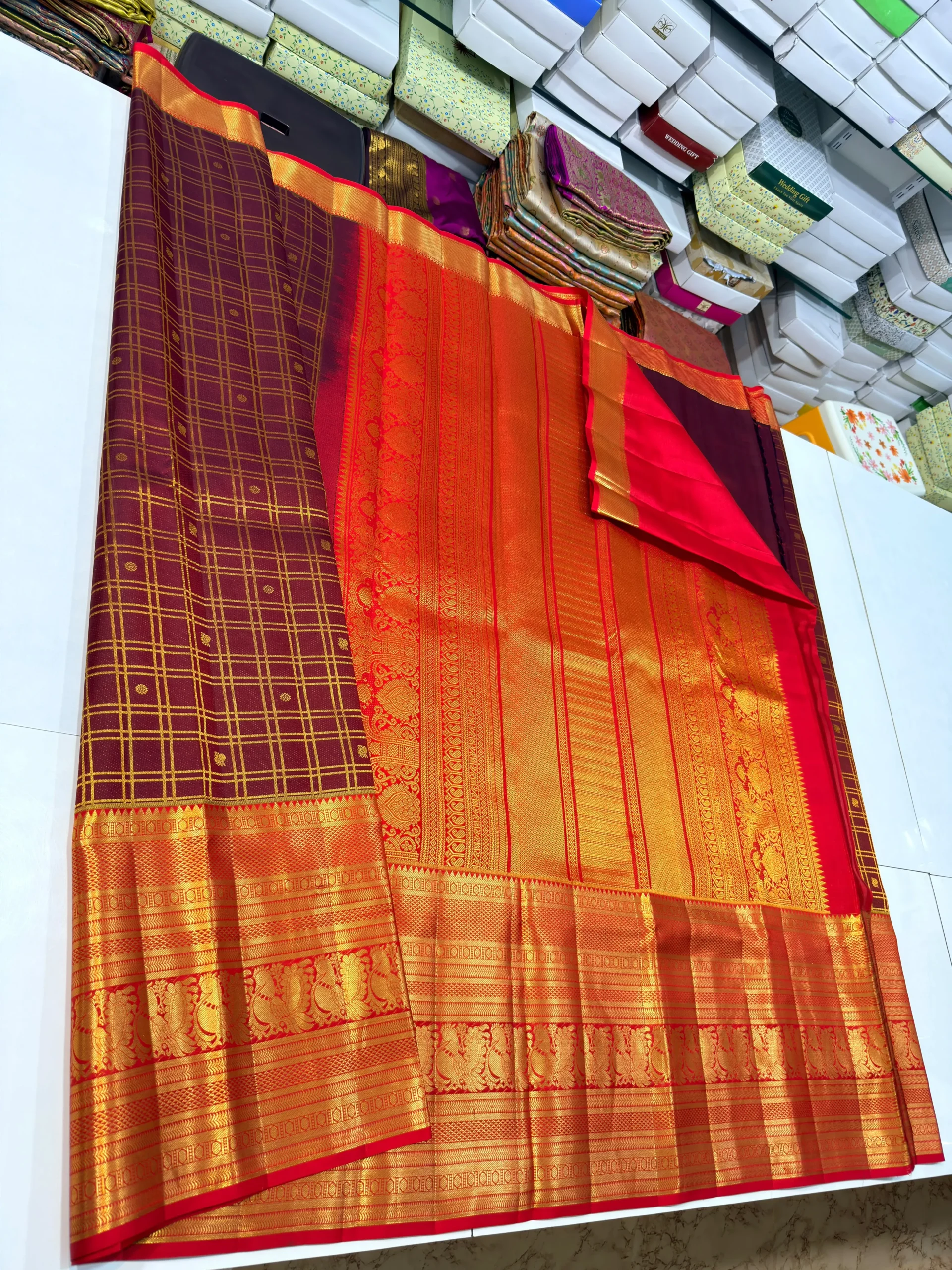 Exclusive Bridal Handloom Silk Saree with Zari Checks & Rich Brocade Pallu | Silk Mark Certified - Image 2