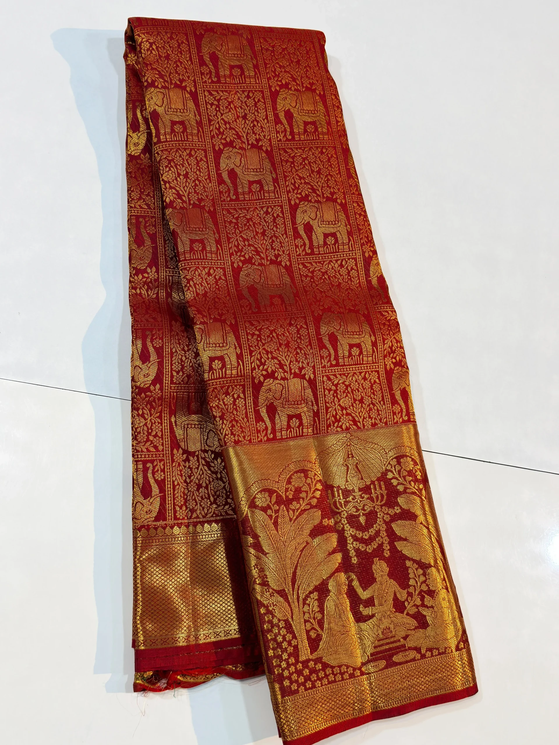 Exclusive Bridal Red Handloom Silk Saree with Kalyana Mandapam Vivah Border & Elephant Jaal | Silk Mark Certified - Image 3