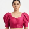 Exquisite Silk Puff Sleeve Designer Saree Blouse – Square Neck Festive Wear - Image 2
