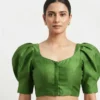 Exquisite Silk Puff Sleeve Designer Saree Blouse – Square Neck Festive Wear - Image 4