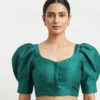 Exquisite Silk Puff Sleeve Designer Saree Blouse – Square Neck Festive Wear - Image 6