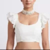Exquisite Silk Ruffle Sleeve Designer Saree Blouse – U-Neck Festive Wear