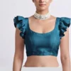 Exquisite Silk Ruffle Sleeve Designer Saree Blouse – U-Neck Festive Wear - Image 6
