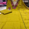 Festive Crush Silk Kurta Pant Set with Floral Embroidered Yoke & Scalloped Chanderi Dupatta (Sizes M–3XL) - Image 13
