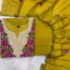 Festive Crush Silk Kurta Pant Set with Floral Embroidered Yoke & Scalloped Chanderi Dupatta (Sizes M–3XL) - Image 2