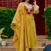 Festive Crush Silk Kurta Pant Set with Floral Embroidered Yoke & Scalloped Chanderi Dupatta (Sizes M–3XL) - Image 5