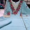 Festive Crush Silk Kurta Pant Set with Floral Embroidered Yoke & Scalloped Chanderi Dupatta (Sizes M–3XL) - Image 8