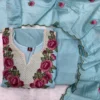 Festive Crush Silk Kurta Pant Set with Floral Embroidered Yoke & Scalloped Chanderi Dupatta (Sizes M–3XL) - Image 9