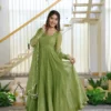 Festive Haldi & Party Wear Crushed Silk Anarkali 3-Piece Set - Image 11