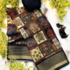 Floral Digital Printed Dull Moss Silk Saree – Woven Gold Zari Striped Border Lightweight Daily Wear Uniform Saree