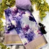 Floral Digital Printed Dull Moss Silk Saree – Woven Gold Zari Striped Border Lightweight Daily Wear Uniform Saree - Image 2