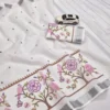 Floral Digital Printed Soft Linen Saree | Silver Temple Zari Border & Blouse - Image 2