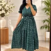 Floral Georgette Belted Dress for Women | V-Neck Tiered Summer Dress | Free Shipping