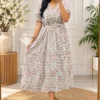 Floral Georgette Belted Dress for Women | V-Neck Tiered Summer Dress | Free Shipping - Image 3