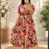 Floral Georgette Belted Dress for Women | V-Neck Tiered Summer Dress | Free Shipping - Image 4