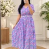 Floral Georgette Belted Dress for Women | V-Neck Tiered Summer Dress | Free Shipping - Image 5