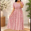 Floral Georgette Belted Dress for Women | V-Neck Tiered Summer Dress | Free Shipping - Image 6