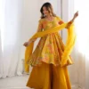 Floral Printed Georgette Kurti Sharara Set with Dupatta - Image 10