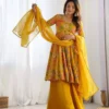 Floral Printed Georgette Kurti Sharara Set with Dupatta - Image 2