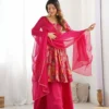 Floral Printed Georgette Kurti Sharara Set with Dupatta - Image 5