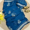 Floral Printed Heavy Georgette Silk Saree – Woven Zari Jacquard Border with Printed Blouse Piece - Image 3