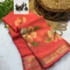 Floral Printed Soft Georgette Saree with Zari Jacquard Border | Lightweight Daily & Uniform Wear Saree - Image 8