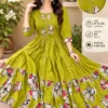 Floral Tiered Silk Midi Dress with Real Mirror Work Yoke & 4-Meter Flare (Sizes M–2XL) - Image 13