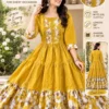 Floral Tiered Silk Midi Dress with Real Mirror Work Yoke & 4-Meter Flare (Sizes M–2XL) - Image 3