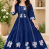 Floral Tiered Silk Midi Dress with Real Mirror Work Yoke & 4-Meter Flare (Sizes M–2XL) - Image 4